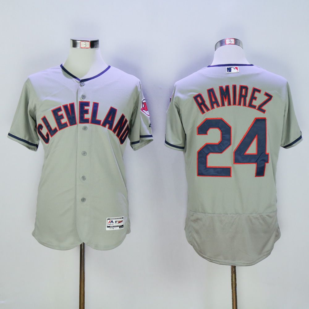 Men Cleveland Indians 24 Ramirez Grey MLB Jerseys
